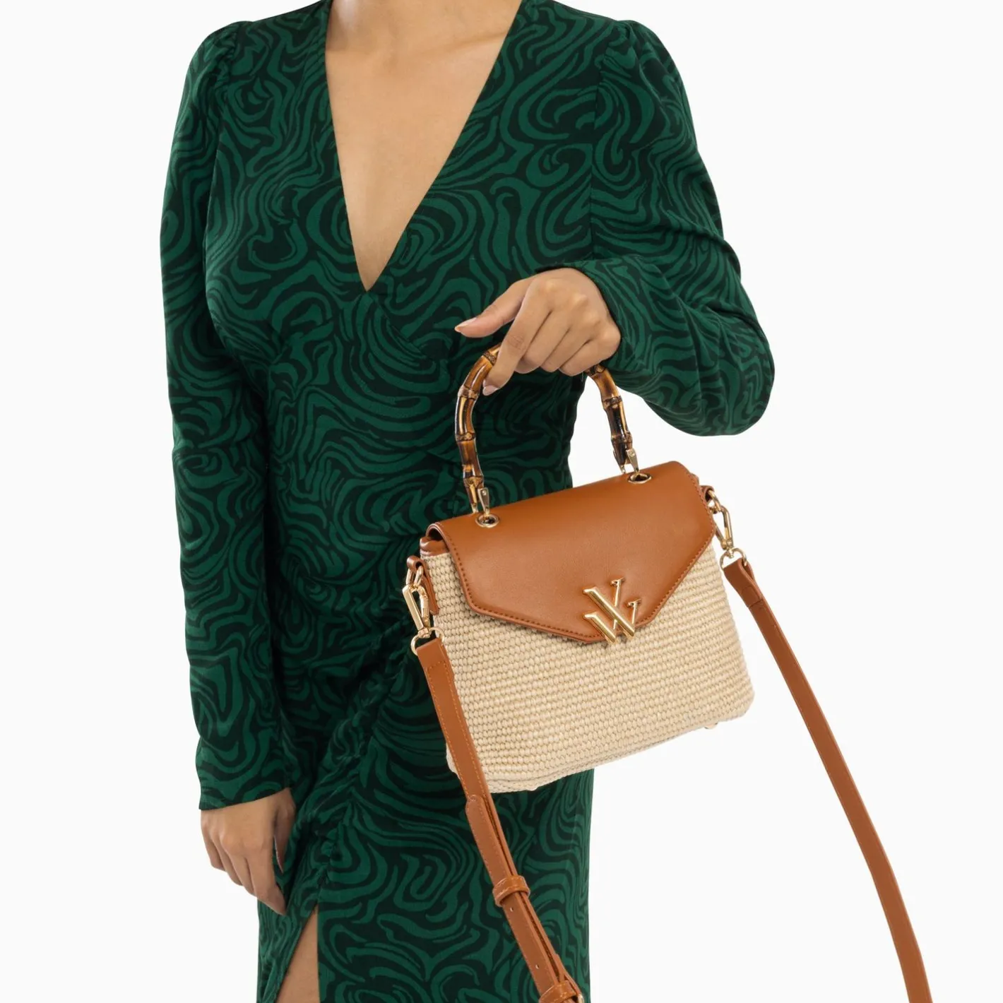 Vanessa Wu Sac A Main Gwenaelle Camel A Anse En Faux Bambou Sale