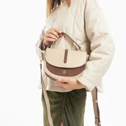 Vanessa Wu Sac A Main Loeline Bi-Matiere Taupe Outlet