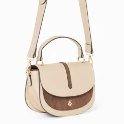 Vanessa Wu Sac A Main Loeline Bi-Matiere Taupe Outlet