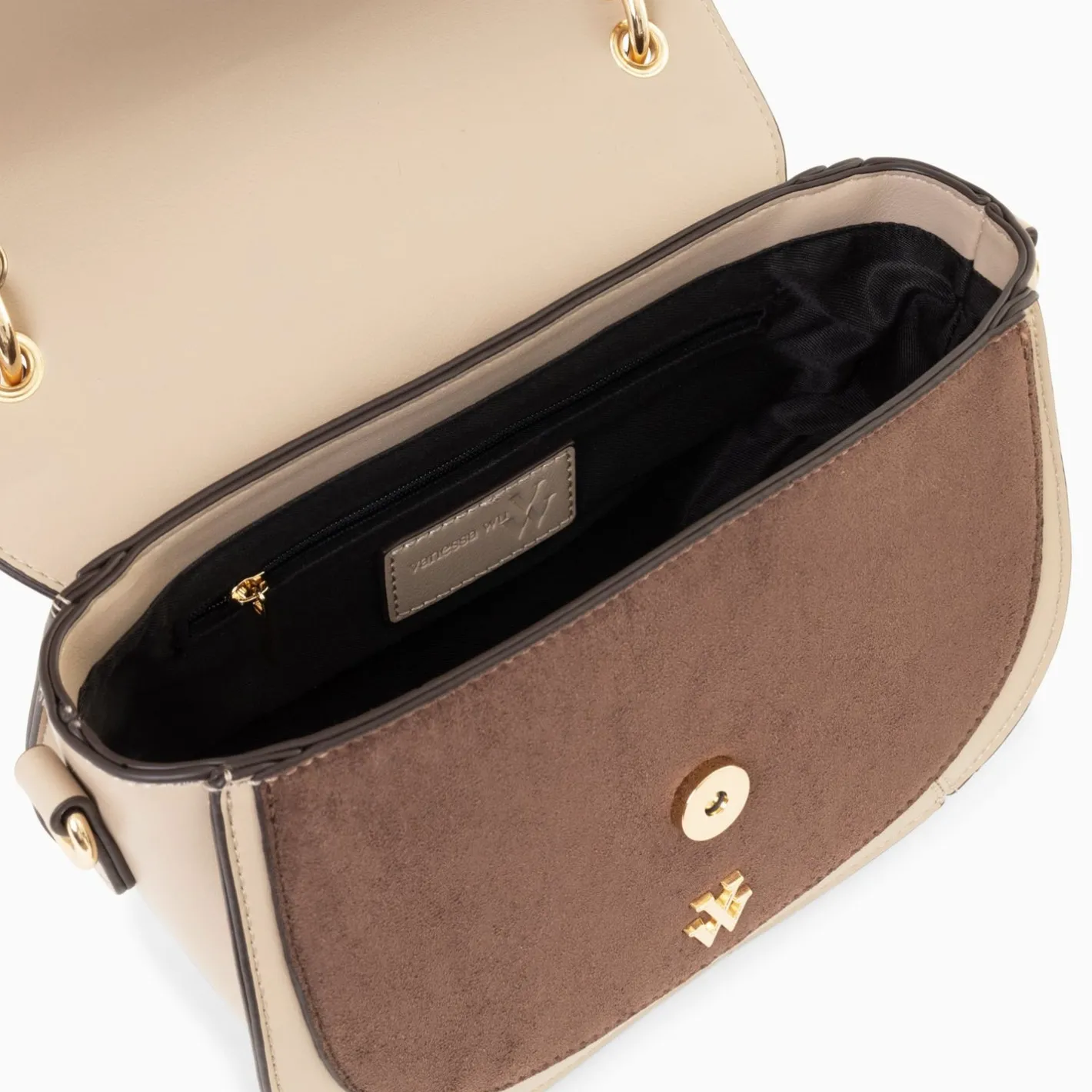 Vanessa Wu Sac A Main Loeline Bi-Matiere Taupe Outlet