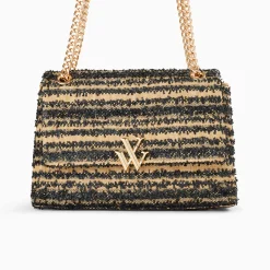 Vanessa Wu Sac A Main Naomi Noir Et Beige A Chaine Clearance