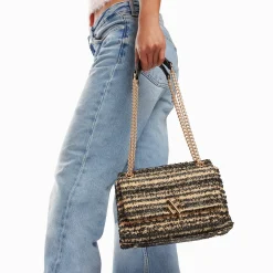 Vanessa Wu Sac A Main Naomi Noir Et Beige A Chaine Clearance