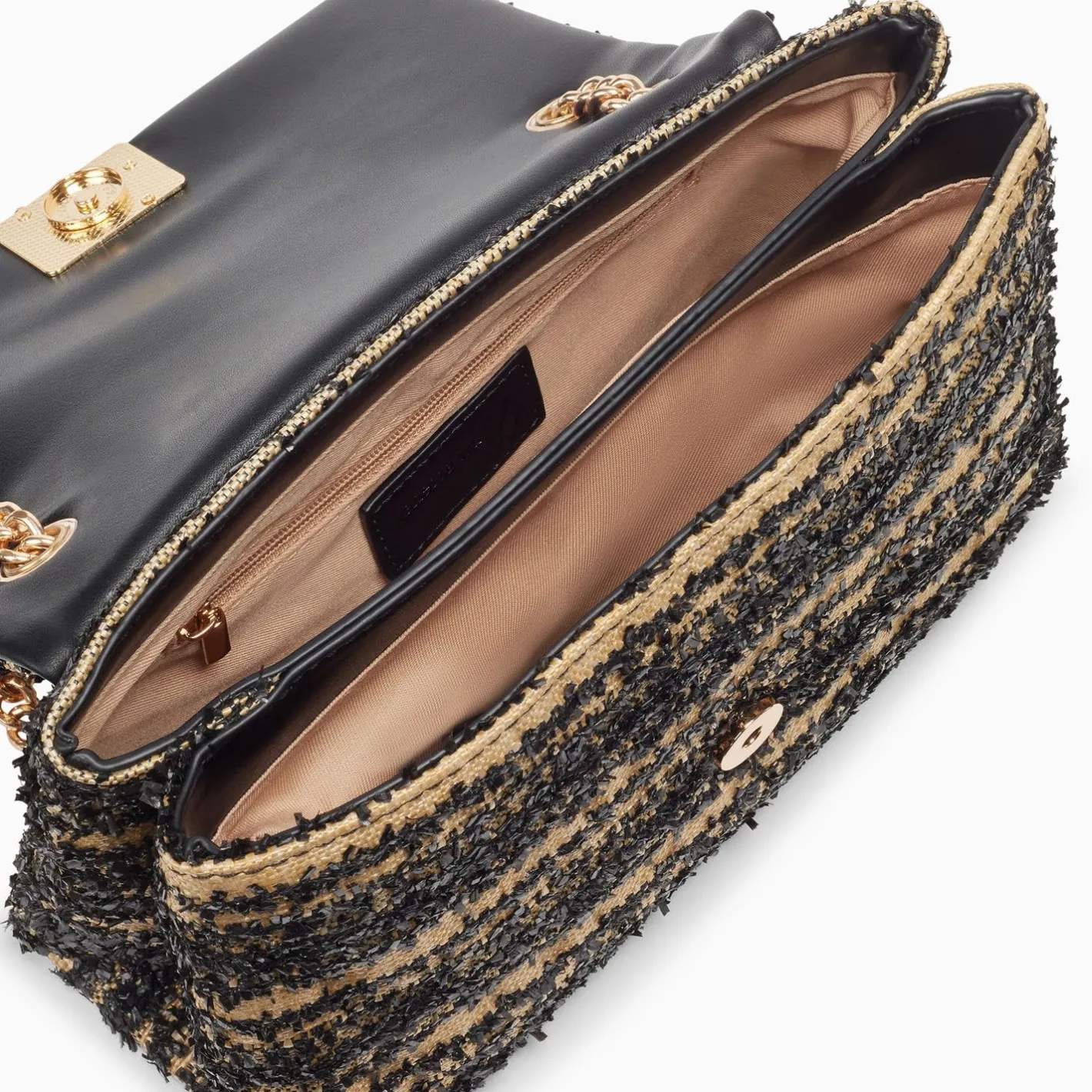 Vanessa Wu Sac A Main Naomi Noir Et Beige A Chaine Clearance