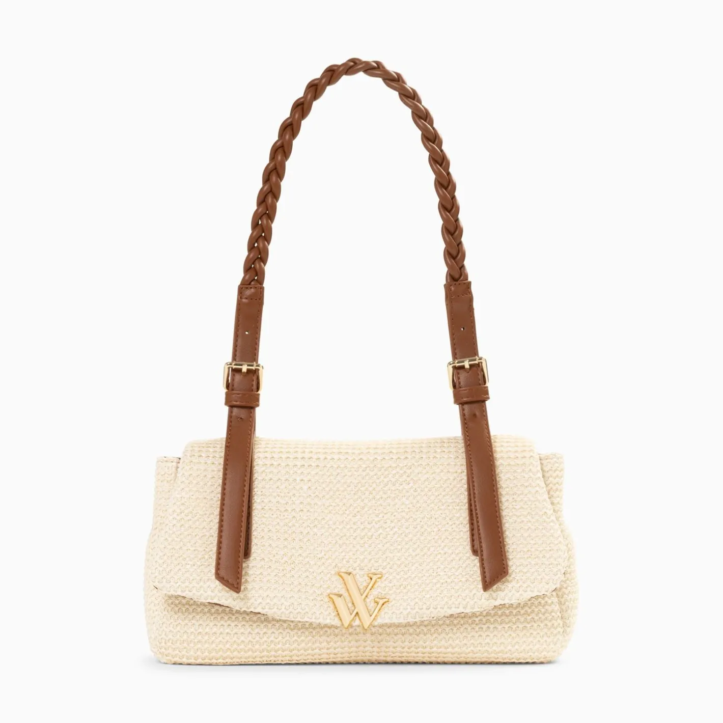 Vanessa Wu Sac Baguette Isaline En Raphia Beige Clair A Anse Tressee