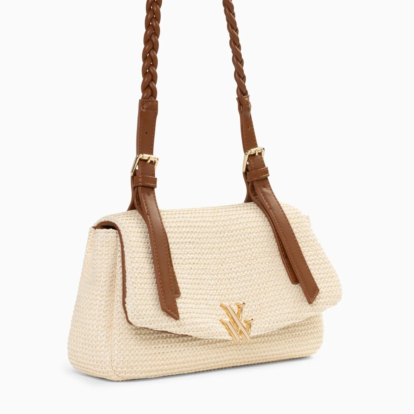 Vanessa Wu Sac Baguette Isaline En Raphia Beige Clair A Anse Tressee