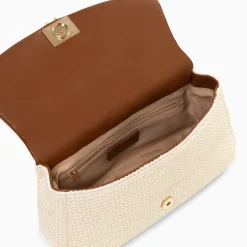 Vanessa Wu Sac Baguette Isaline En Raphia Beige Clair A Anse Tressee