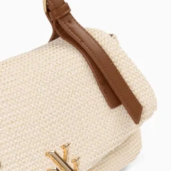 Vanessa Wu Sac Baguette Isaline En Raphia Beige Clair A Anse Tressee