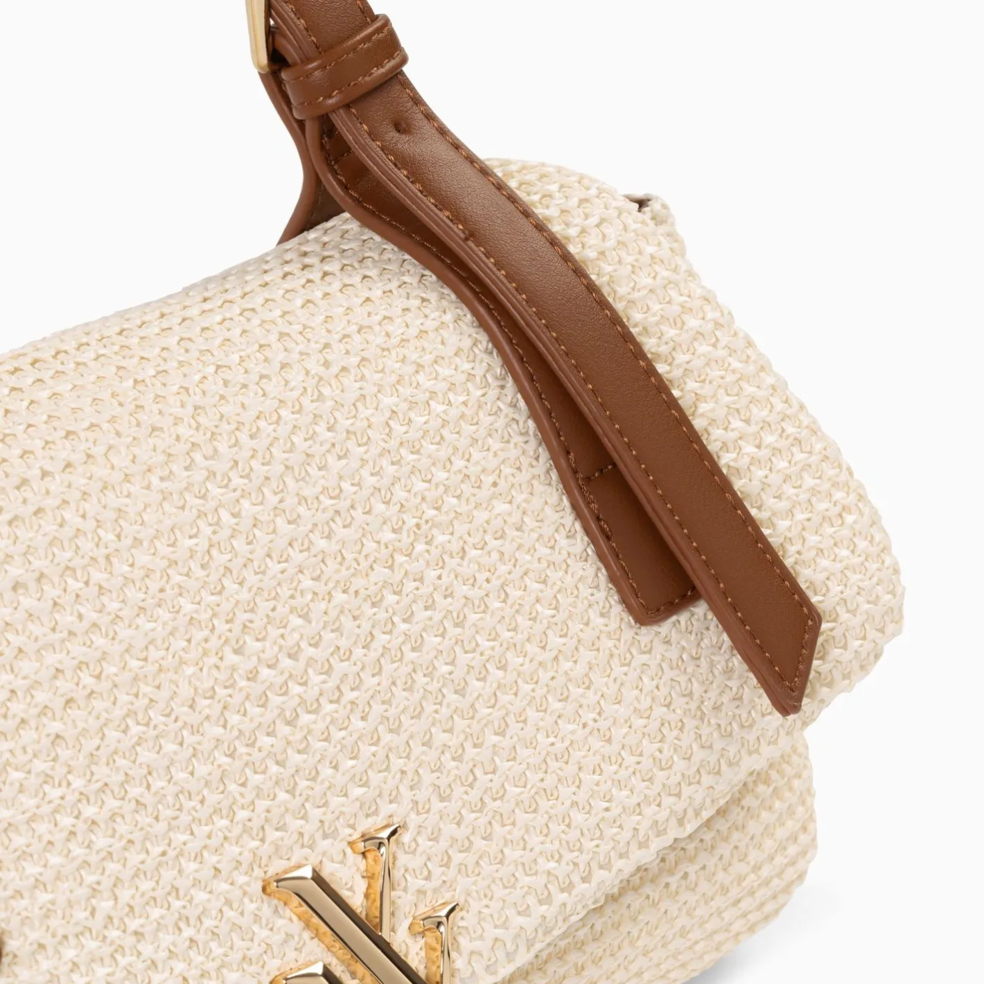 Vanessa Wu Sac Baguette Isaline En Raphia Beige Clair A Anse Tressee
