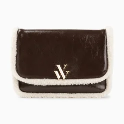 Vanessa Wu Sac Bandouliere Bertina Marron A Rabat Et Faux Shearling Outlet
