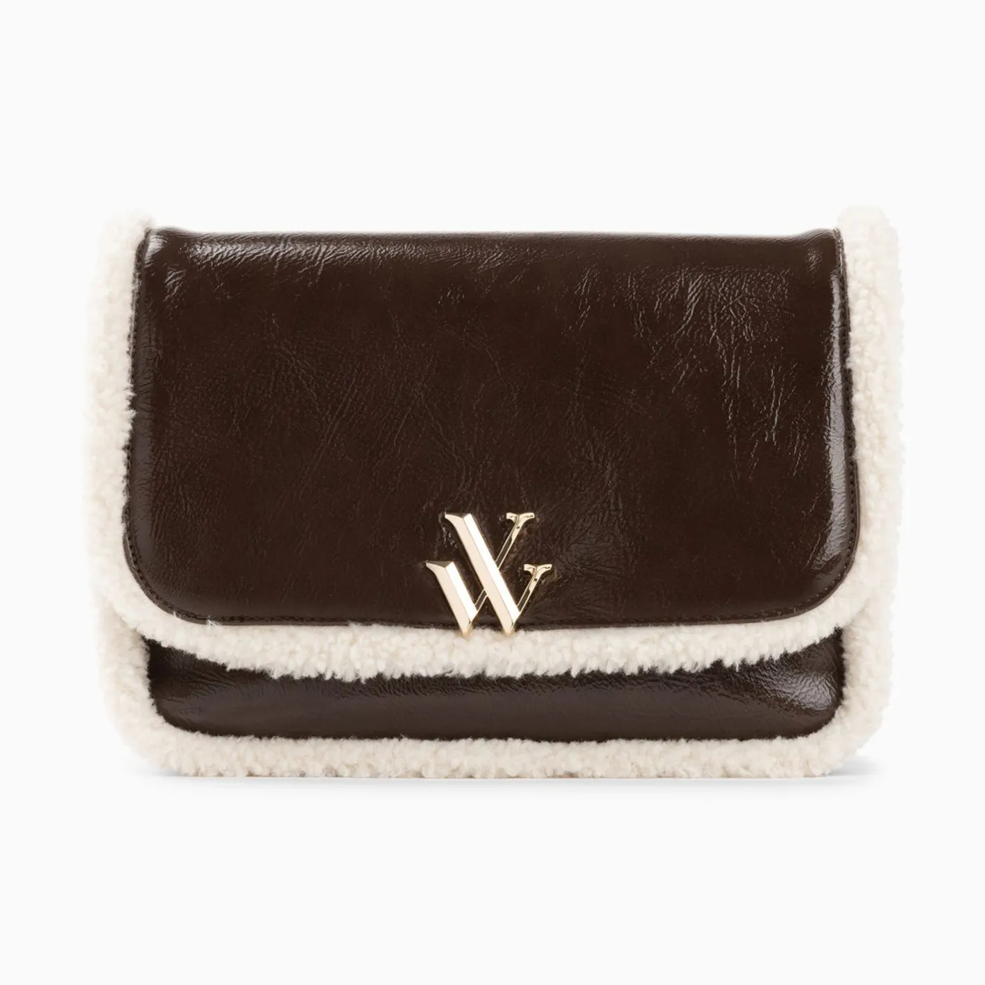 Vanessa Wu Sac Bandouliere Bertina Marron A Rabat Et Faux Shearling Outlet