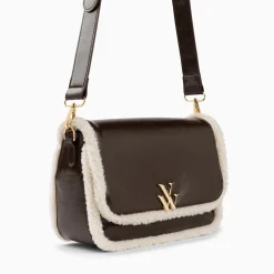 Vanessa Wu Sac Bandouliere Bertina Marron A Rabat Et Faux Shearling Outlet