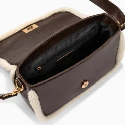 Vanessa Wu Sac Bandouliere Bertina Marron A Rabat Et Faux Shearling Outlet