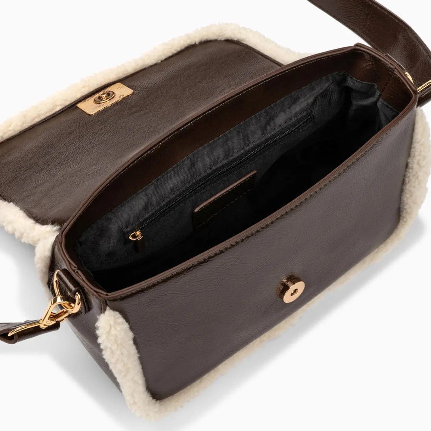 Vanessa Wu Sac Bandouliere Bertina Marron A Rabat Et Faux Shearling Outlet