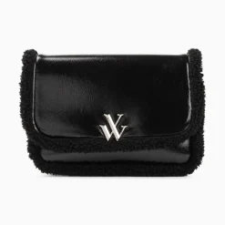 Vanessa Wu Sac Bandouliere Bertina Noir A Rabat Et Faux Shearling Sale