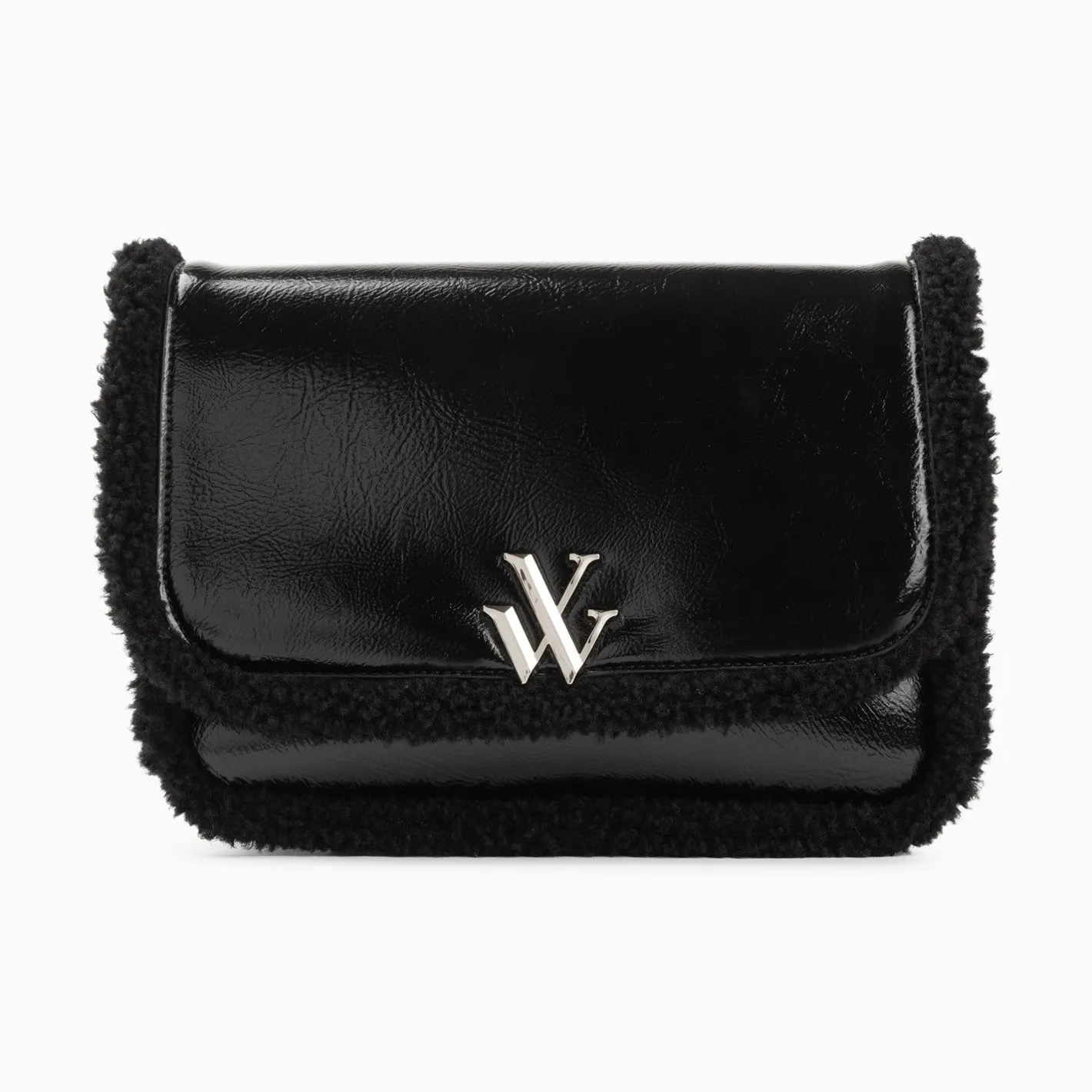 Vanessa Wu Sac Bandouliere Bertina Noir A Rabat Et Faux Shearling Sale