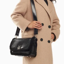 Vanessa Wu Sac Bandouliere Bertina Noir A Rabat Et Faux Shearling Sale
