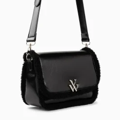 Vanessa Wu Sac Bandouliere Bertina Noir A Rabat Et Faux Shearling Sale