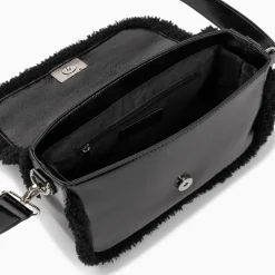 Vanessa Wu Sac Bandouliere Bertina Noir A Rabat Et Faux Shearling Sale