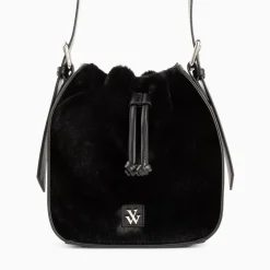 Vanessa Wu Sac Bourse Gladis Noir En Fausse Fourrure