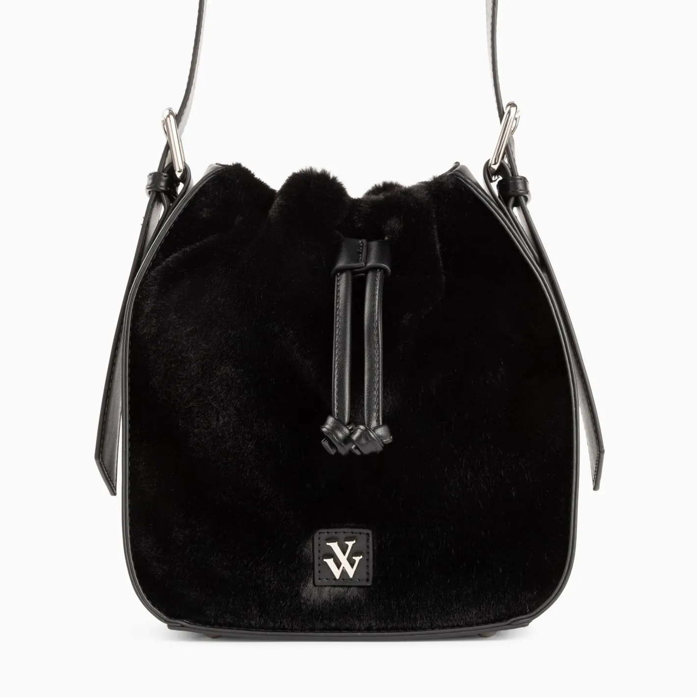 Vanessa Wu Sac Bourse Gladis Noir En Fausse Fourrure