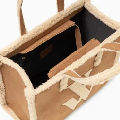Vanessa Wu Sac Cabas Luba Camel Et Beige En Fausse Fourrure Hot