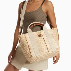 Vanessa Wu Sac Cabas Trapeze Maya Beige A Franges Clearance