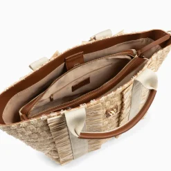 Vanessa Wu Sac Cabas Trapeze Maya Beige A Franges Clearance