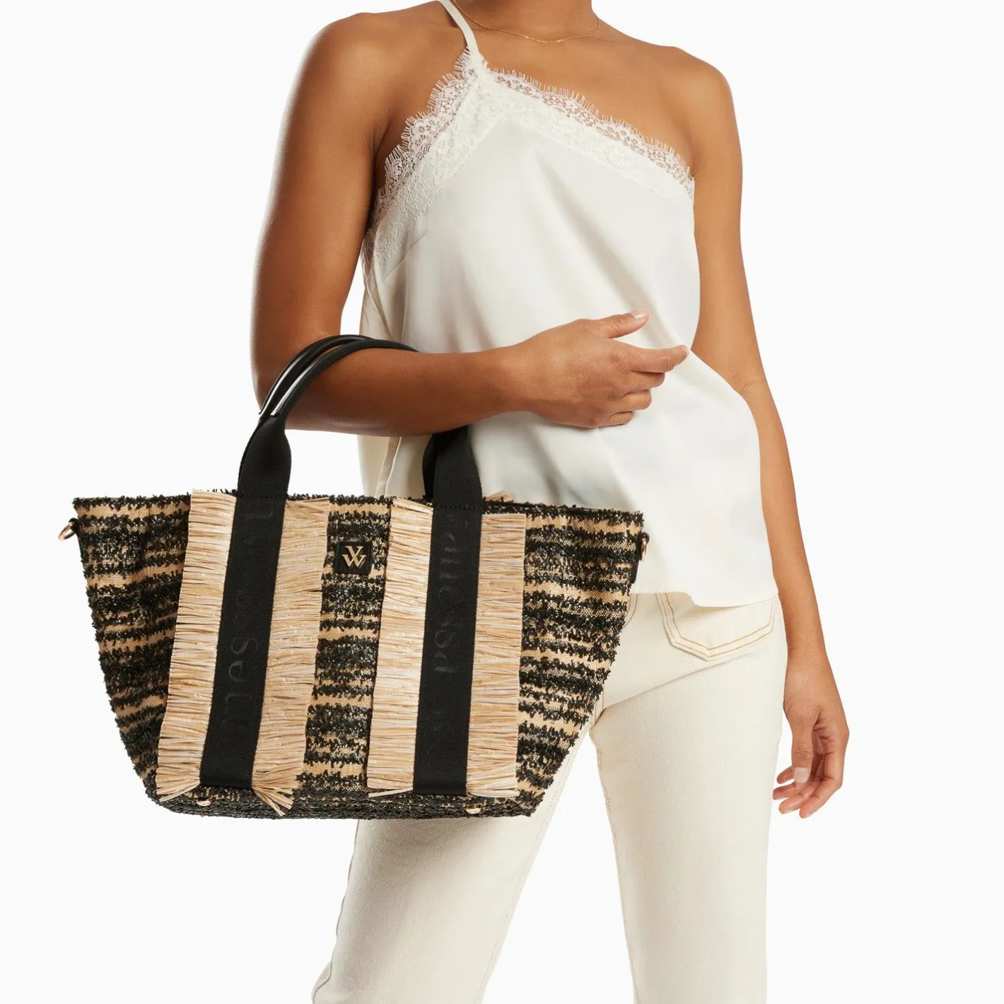 Vanessa Wu Sac Cabas Trapeze Maya Noir A Franges Online