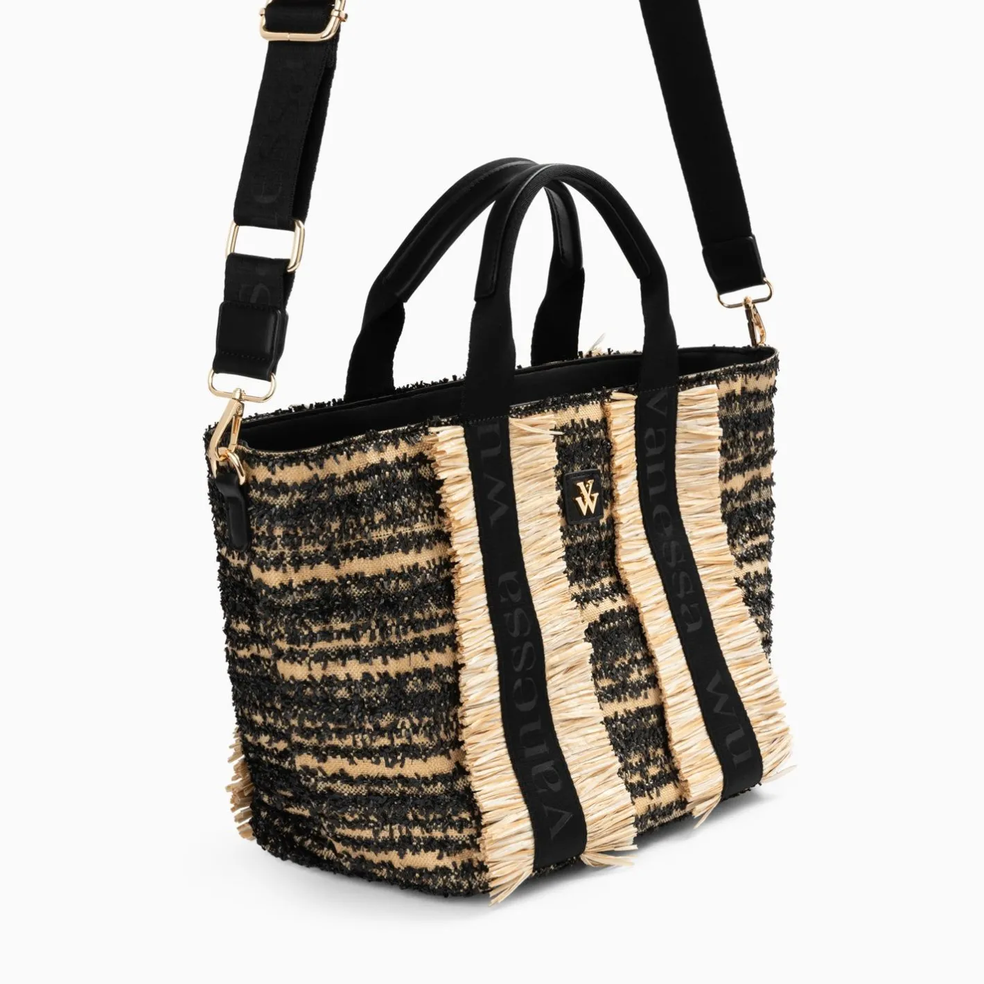 Vanessa Wu Sac Cabas Trapeze Maya Noir A Franges Online