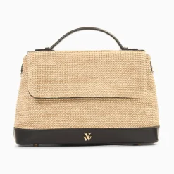 Vanessa Wu Sac Cartable Katie En Raphia Beige A Details Noirs Best