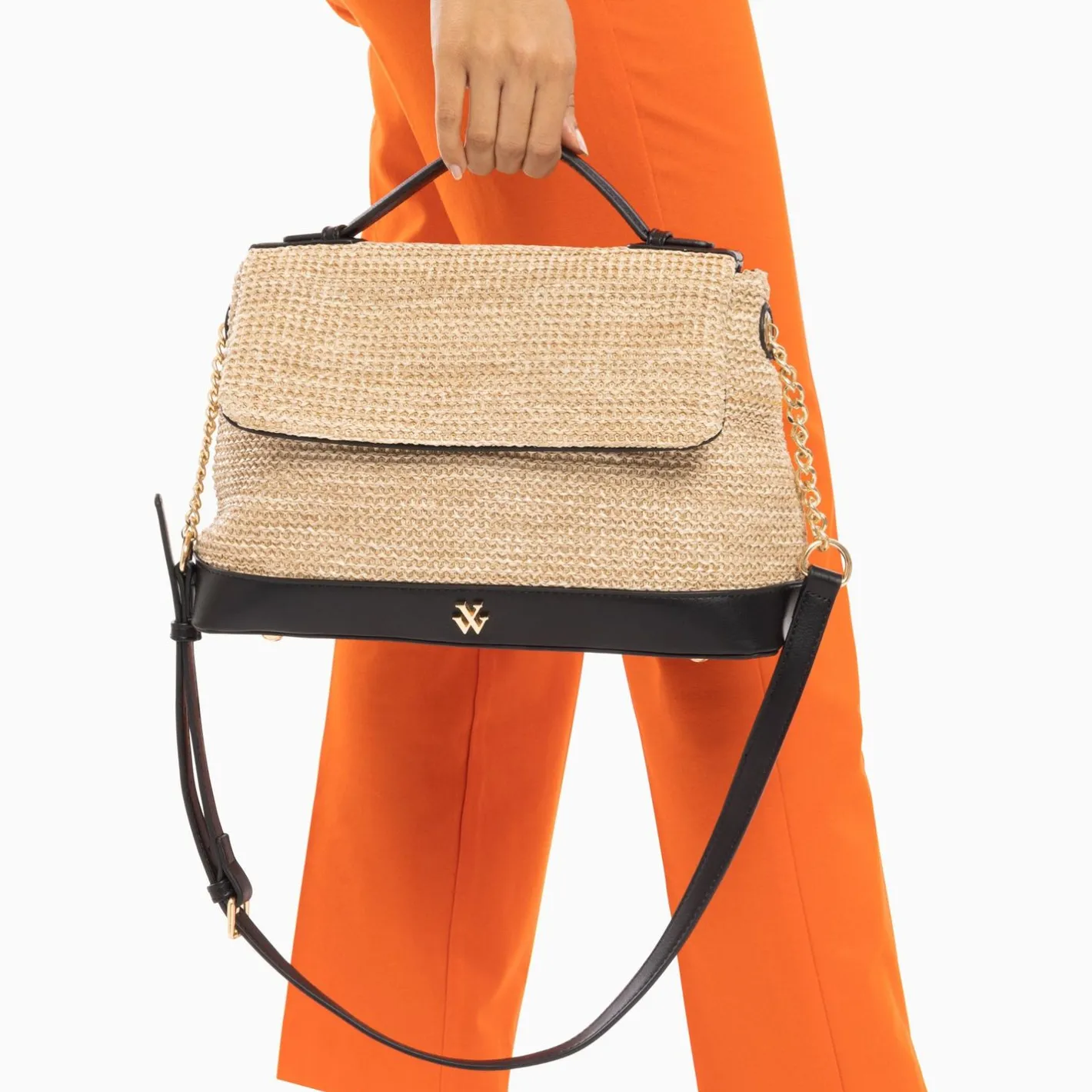Vanessa Wu Sac Cartable Katie En Raphia Beige A Details Noirs Best