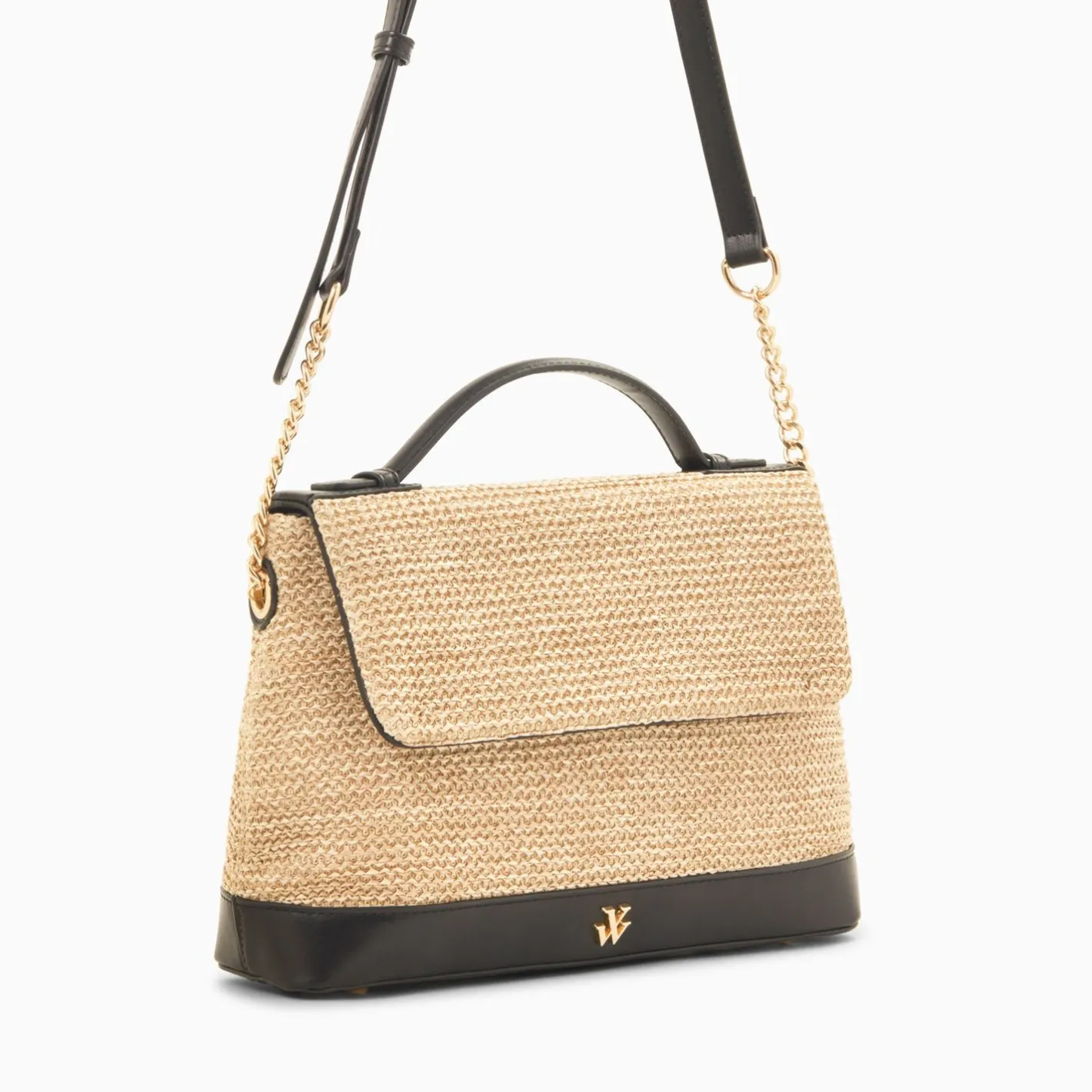 Vanessa Wu Sac Cartable Katie En Raphia Beige A Details Noirs Best