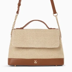 Vanessa Wu Sac Cartable Lisa En Raphia Beige A Details Camel Best