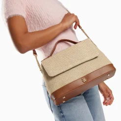 Vanessa Wu Sac Cartable Lisa En Raphia Beige A Details Camel Best