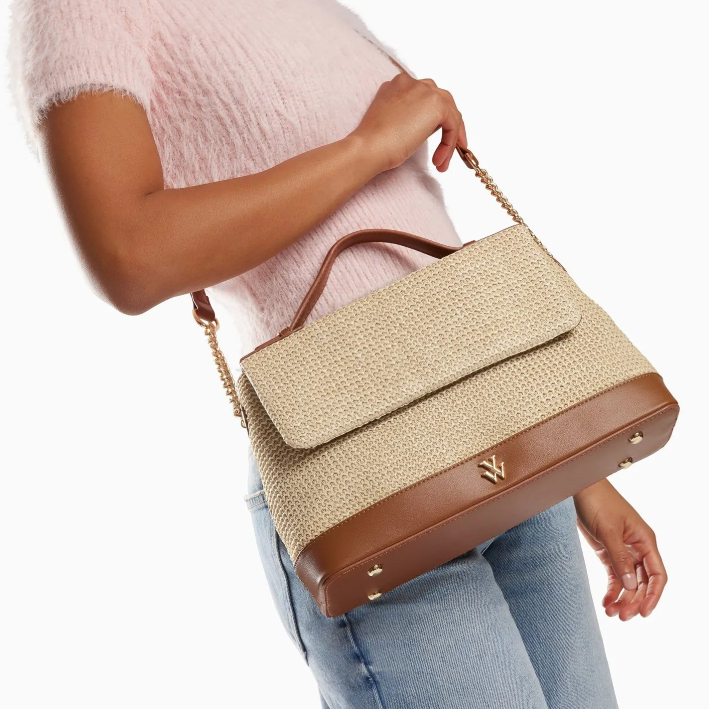 Vanessa Wu Sac Cartable Lisa En Raphia Beige A Details Camel Best