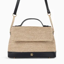 Vanessa Wu Sac Cartable Lisa En Raphia Beige A Details Noirs Online