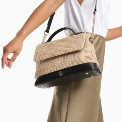 Vanessa Wu Sac Cartable Lisa En Raphia Beige A Details Noirs Online