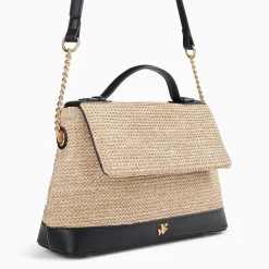 Vanessa Wu Sac Cartable Lisa En Raphia Beige A Details Noirs Online