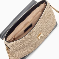Vanessa Wu Sac Cartable Lisa En Raphia Beige A Details Noirs Online