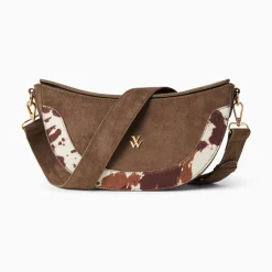 Vanessa Wu Sac Demi-Lune Rym Taupe Bi-Matiere Discount