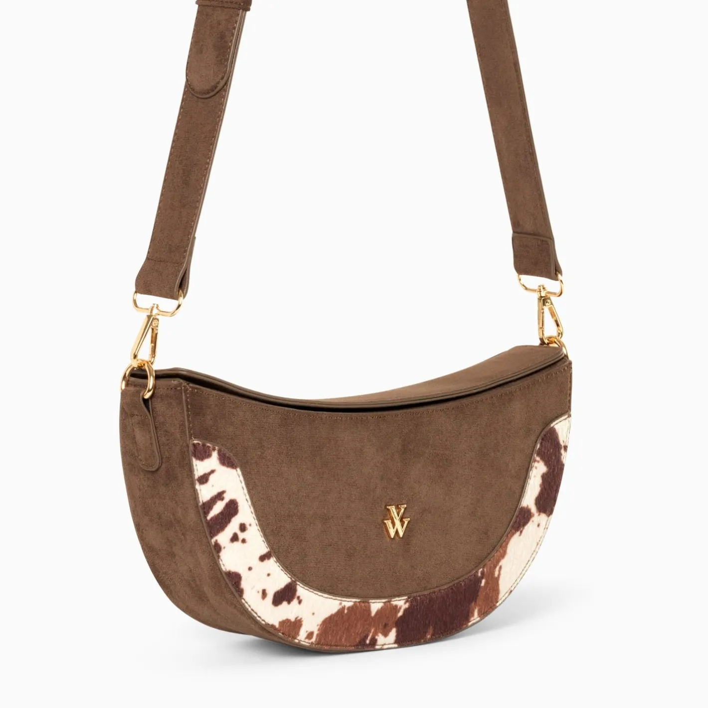 Vanessa Wu Sac Demi-Lune Rym Taupe Bi-Matiere Discount