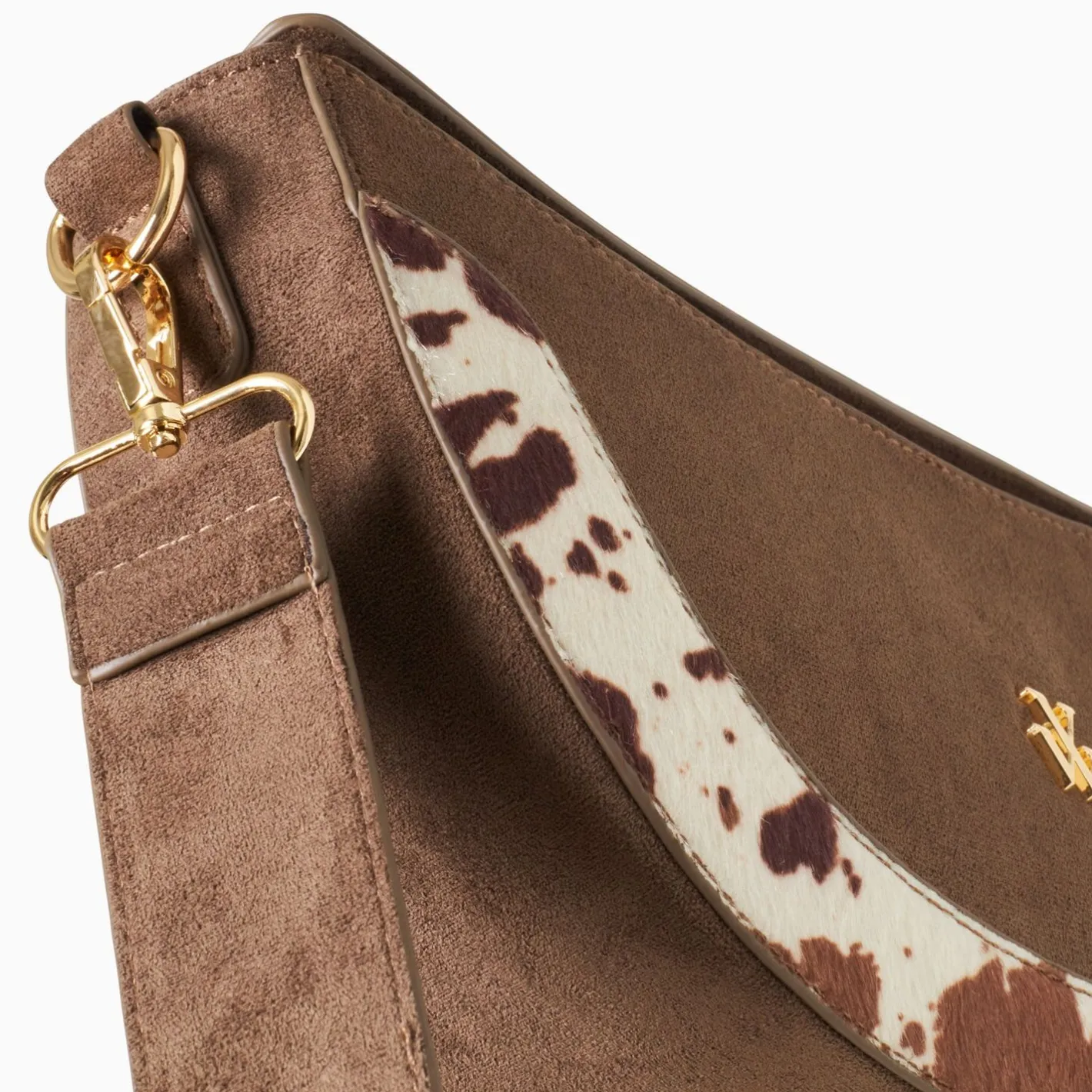Vanessa Wu Sac Demi-Lune Rym Taupe Bi-Matiere Discount