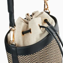 Vanessa Wu Sac Seau Maryline Noir En Raphia Tresse Sale