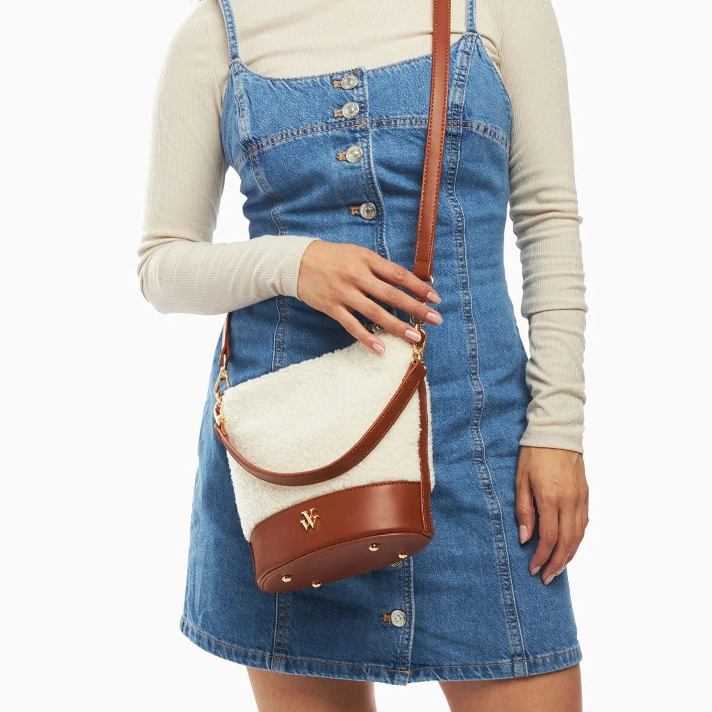 Vanessa Wu Sac Seau Milou Ivoire Et Camel En Faux Shearling Outlet