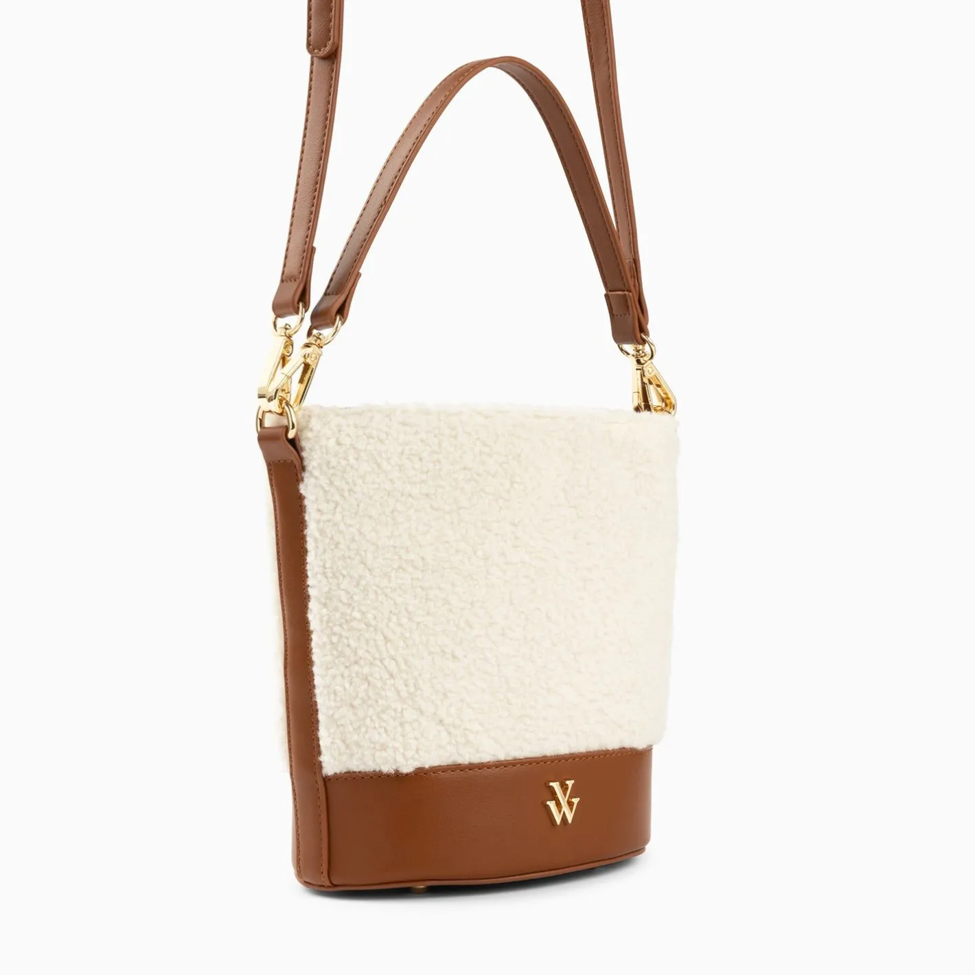 Vanessa Wu Sac Seau Milou Ivoire Et Camel En Faux Shearling Outlet