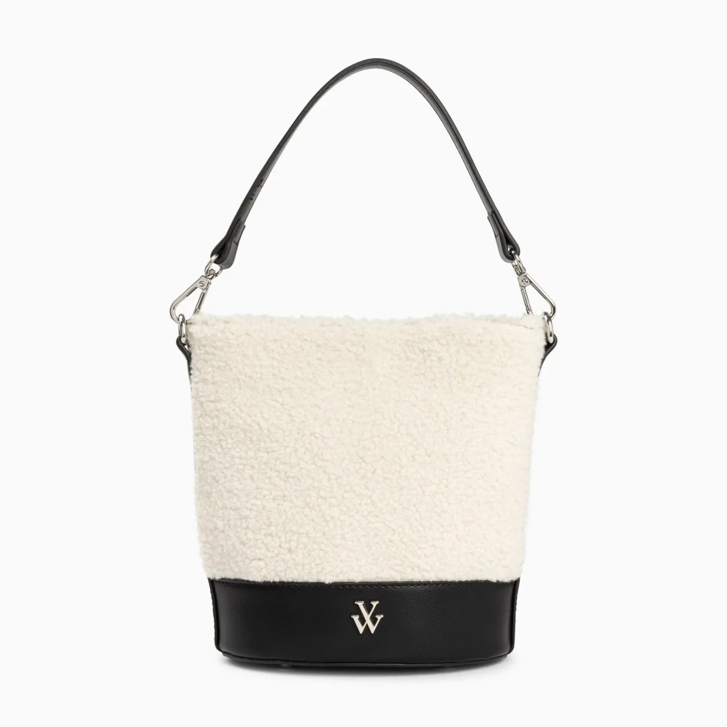 Vanessa Wu Sac Seau Milou Ivoire Et Noir En Faux Shearling