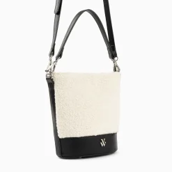 Vanessa Wu Sac Seau Milou Ivoire Et Noir En Faux Shearling