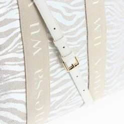 Vanessa Wu Sac Shopper Carolina Zebre Argent A Anses Beige Clearance
