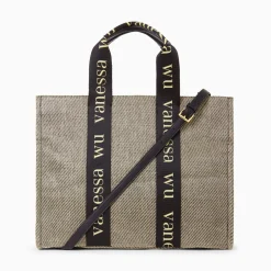 Vanessa Wu Sac Shopper Maisie Oversize Taupe Et Noir New