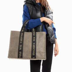 Vanessa Wu Sac Shopper Maisie Oversize Taupe Et Noir New